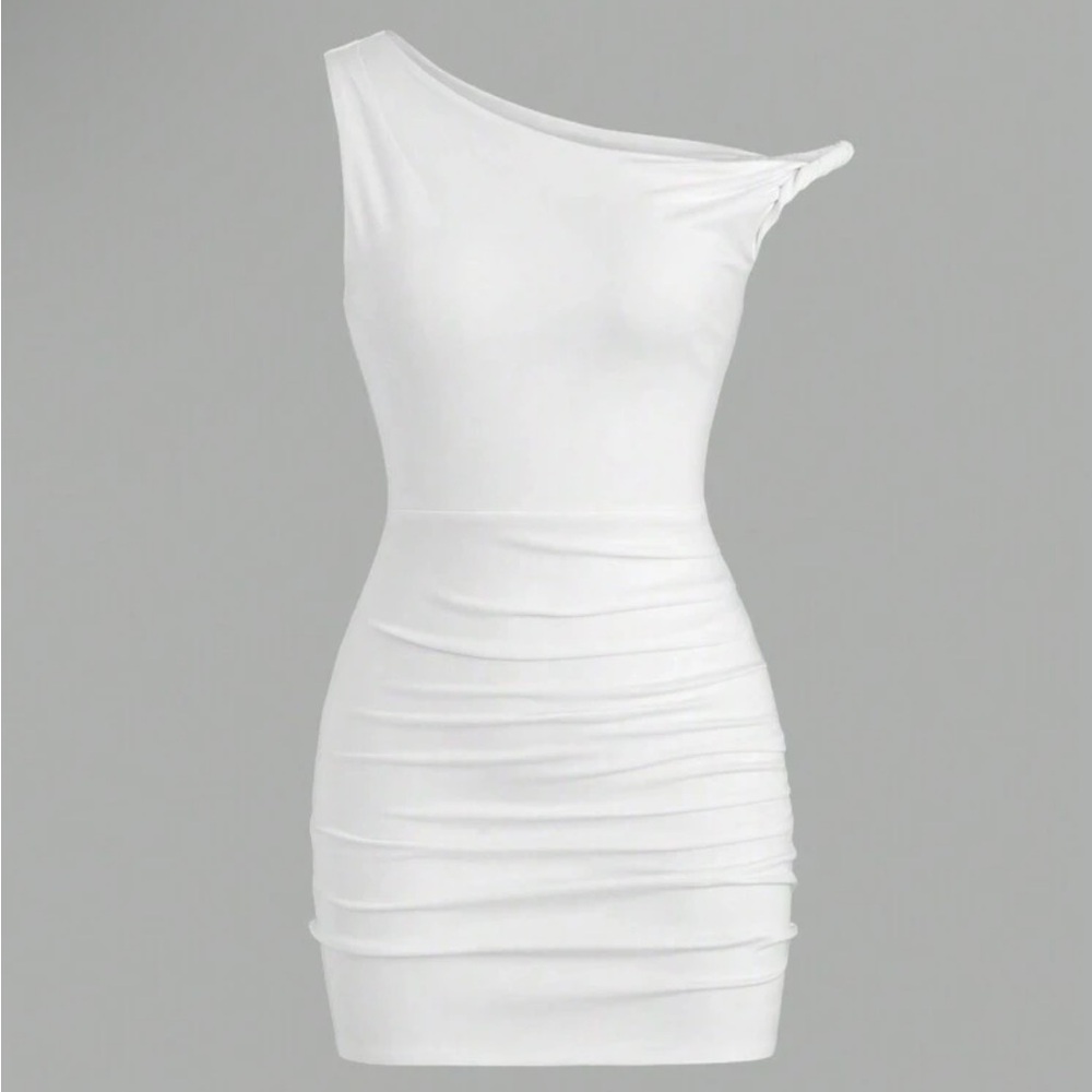 SHEIN Cream Ruched Mini Dress